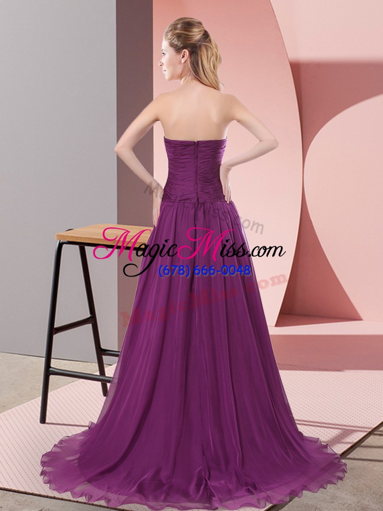 wholesale discount beading and lace prom evening gown purple zipper sleeveless sweep train