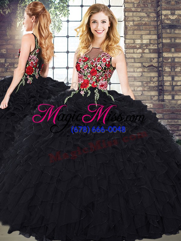 wholesale sleeveless zipper floor length embroidery and ruffles quince ball gowns