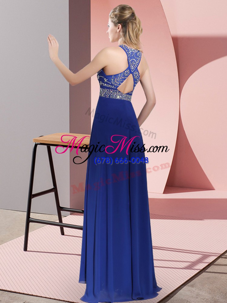 wholesale perfect high-neck sleeveless homecoming dress sweep train beading and lace blue satin