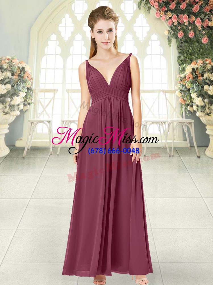 wholesale spectacular burgundy off the shoulder neckline ruching prom dresses sleeveless side zipper