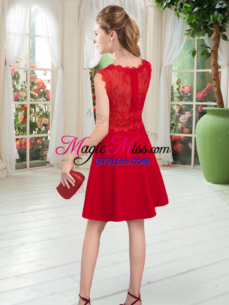wholesale simple lace prom dress fuchsia zipper sleeveless knee length