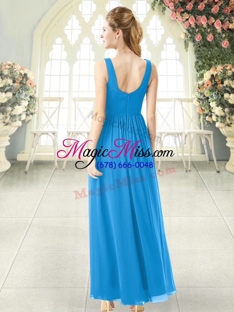 wholesale super ankle length empire sleeveless blue dress for prom zipper