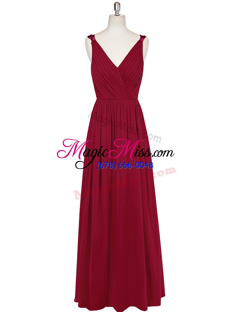 wholesale low price wine red sleeveless chiffon zipper homecoming dress for prom and party and military ball