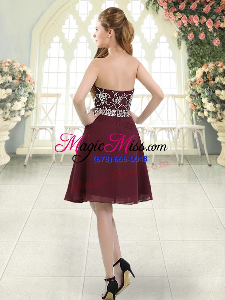wholesale purple zipper prom party dress beading sleeveless knee length
