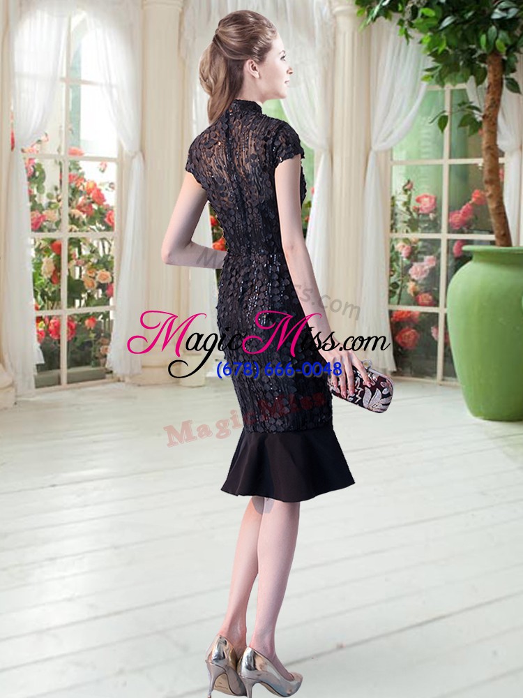 wholesale knee length zipper prom gown black for prom and party with lace