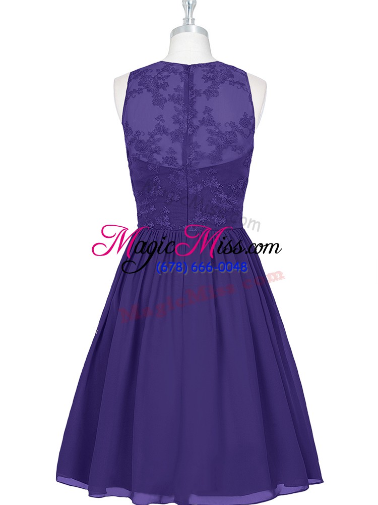 wholesale fantastic scoop sleeveless zipper prom party dress purple chiffon
