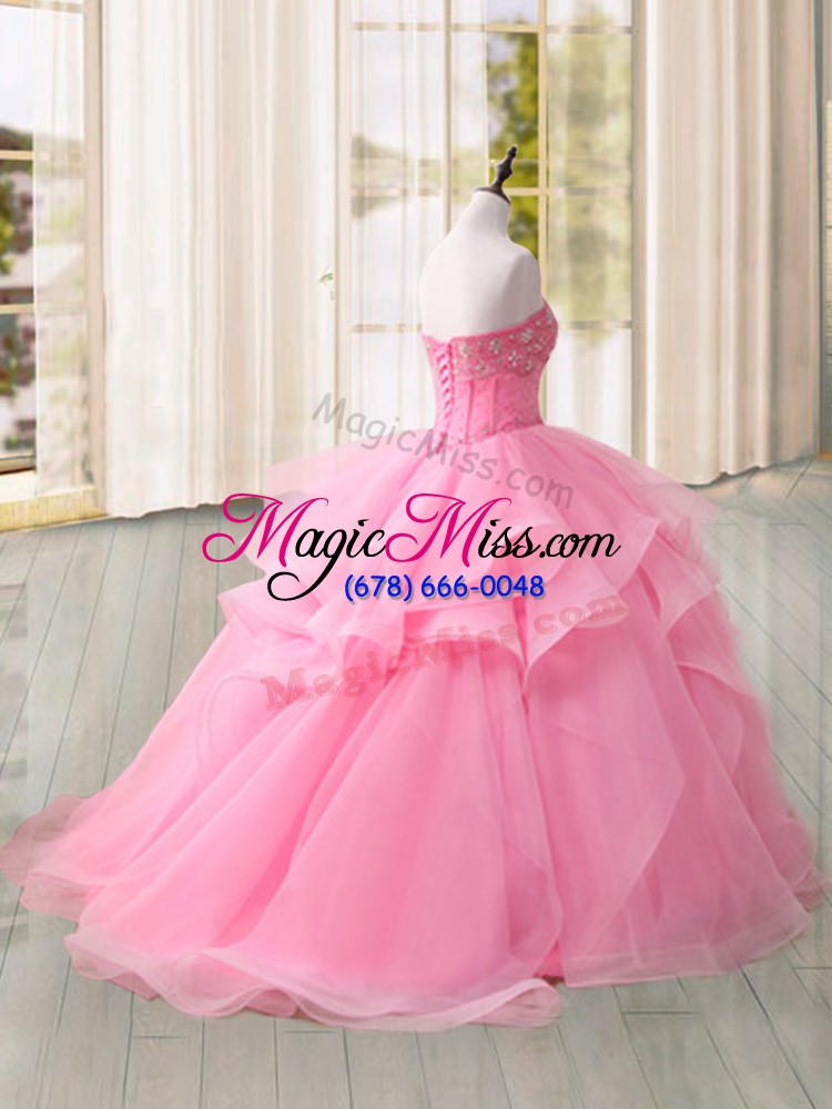 wholesale smart pink ball gowns beading and ruffles sweet 16 dress lace up tulle sleeveless