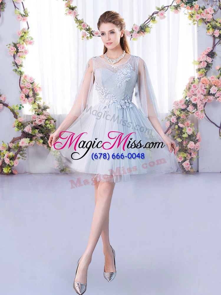 wholesale custom design grey 3 4 length sleeve lace mini length wedding party dress
