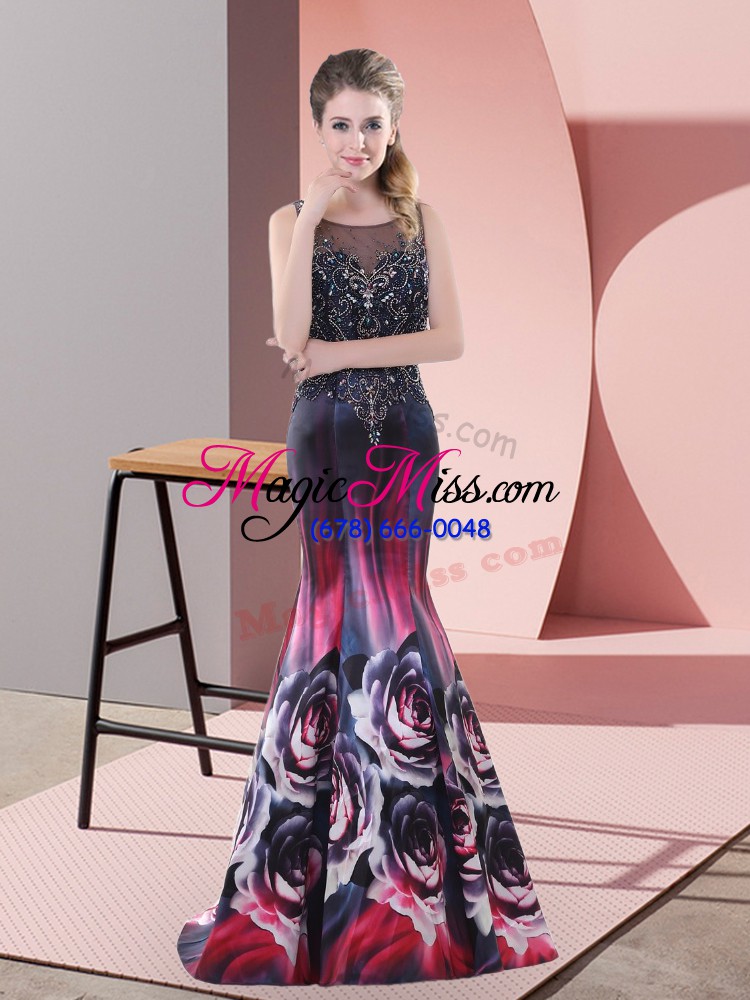 wholesale multi-color evening dress prom and party with beading scoop sleeveless sweep train backless