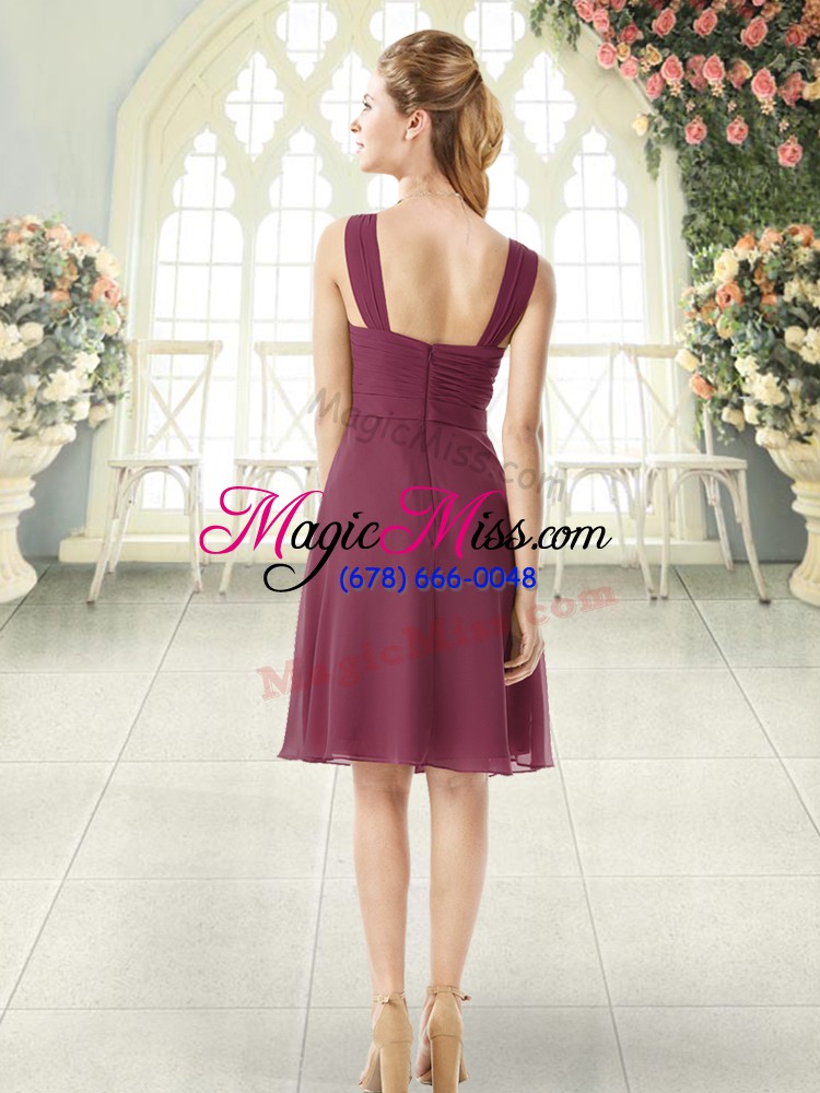 wholesale sophisticated knee length burgundy prom gown asymmetric sleeveless zipper