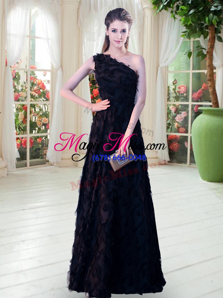 wholesale black sleeveless floor length appliques zipper juniors evening dress