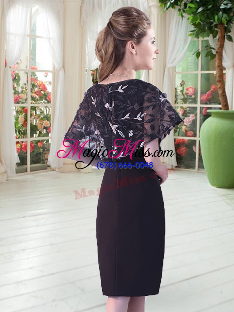 wholesale knee length black prom dress satin half sleeves lace