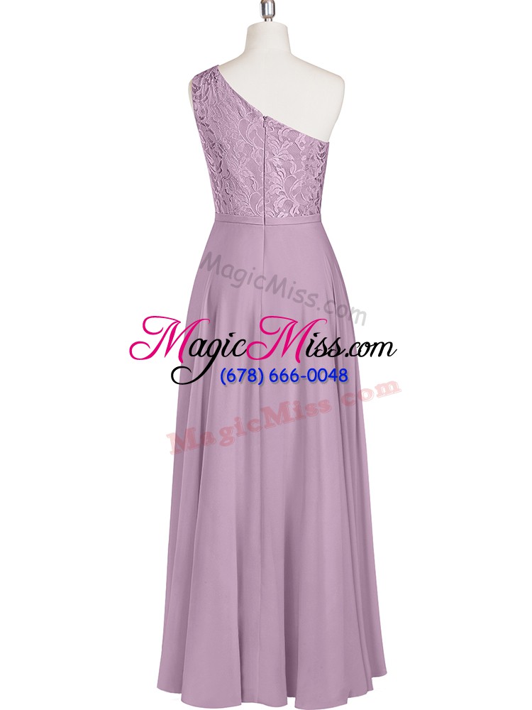 wholesale romantic purple chiffon zipper one shoulder sleeveless floor length prom evening gown lace