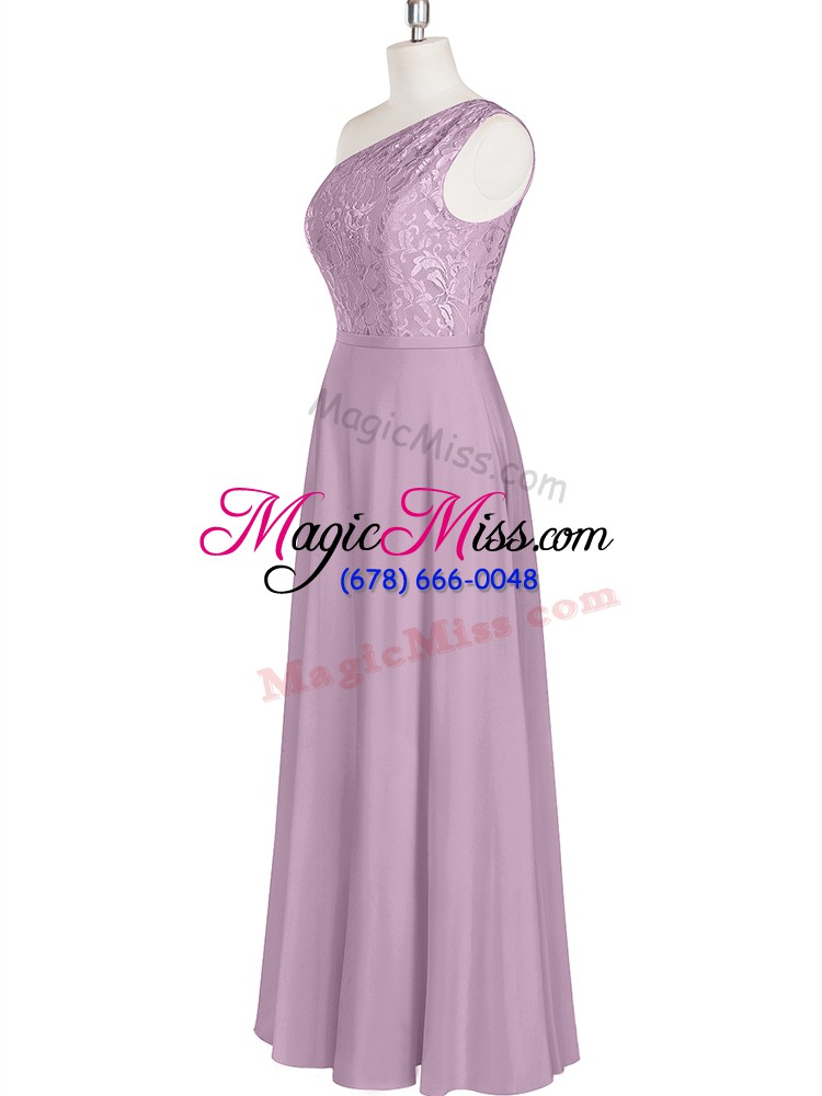 wholesale romantic purple chiffon zipper one shoulder sleeveless floor length prom evening gown lace