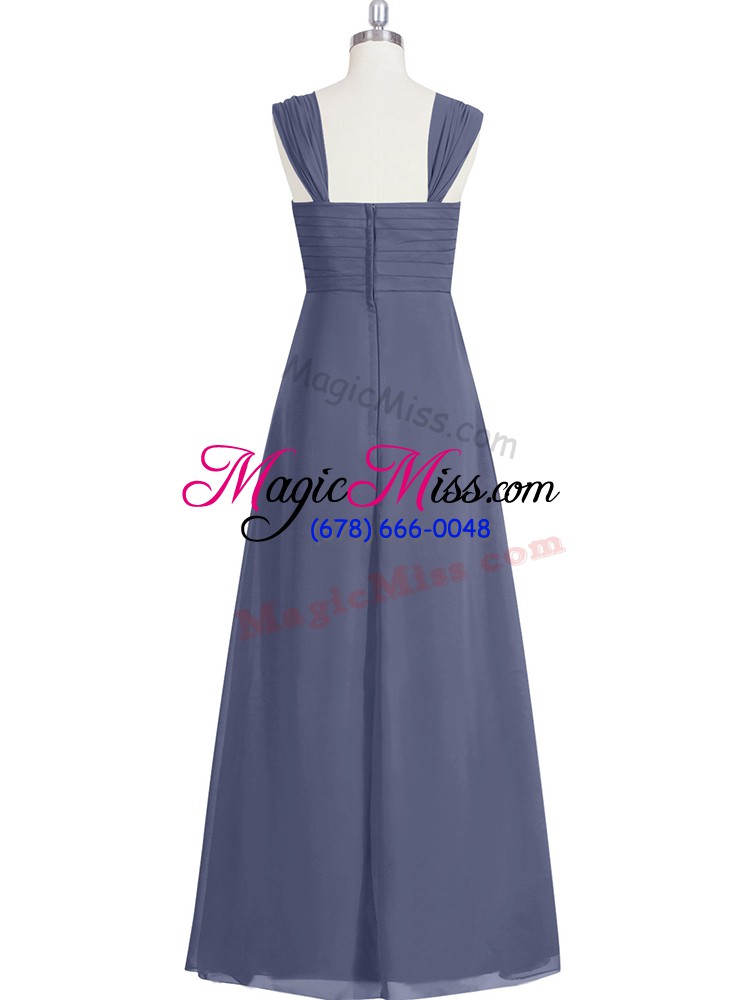 wholesale excellent blue a-line chiffon straps sleeveless ruching floor length zipper