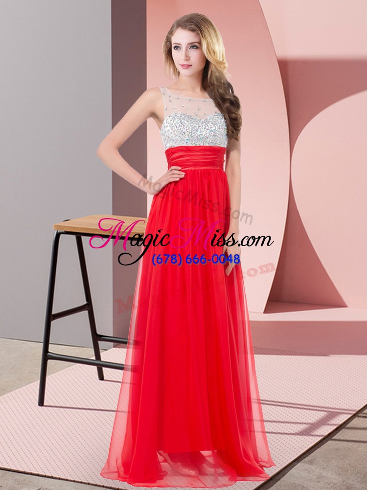 wholesale clearance floor length red dress for prom scoop sleeveless side zipper