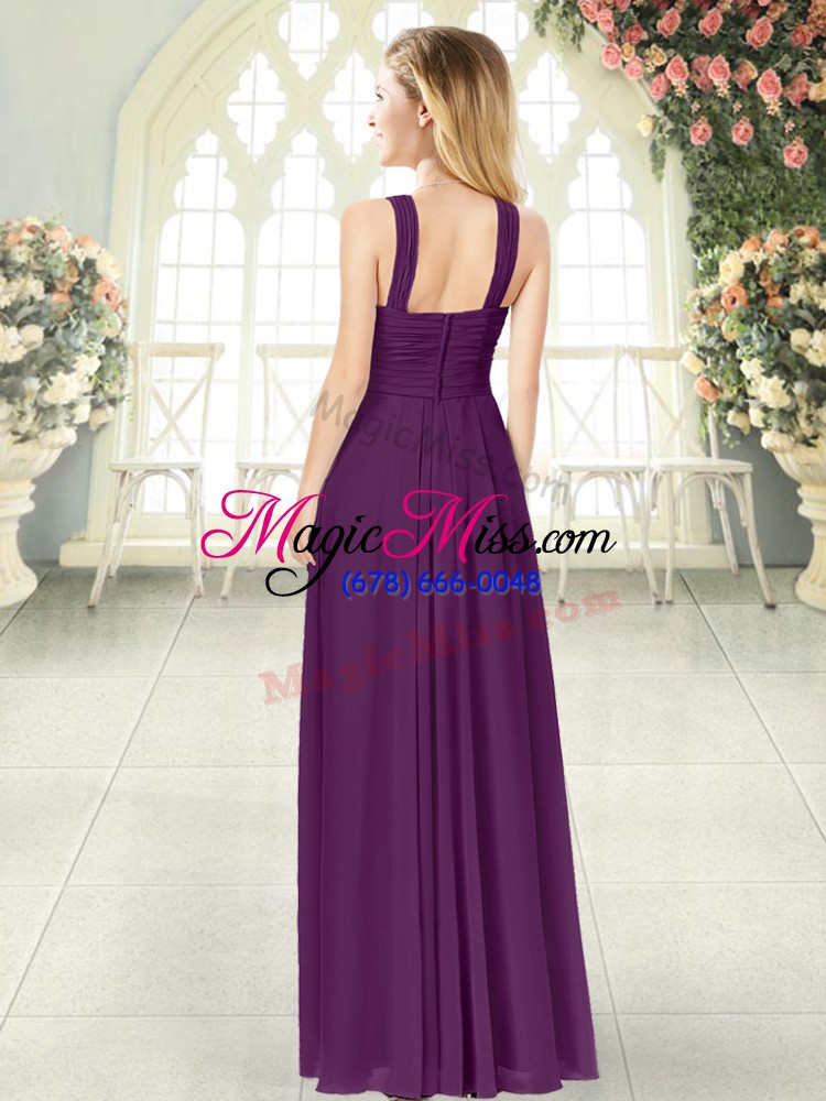 wholesale glamorous navy blue sleeveless floor length ruching zipper prom party dress