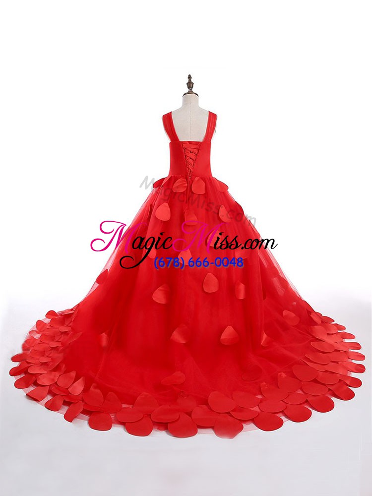 wholesale red sleeveless appliques lace up pageant dress for womens