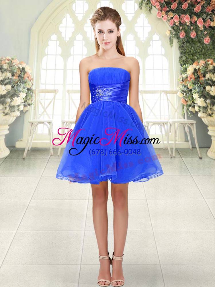wholesale fashion strapless sleeveless lace up blue organza