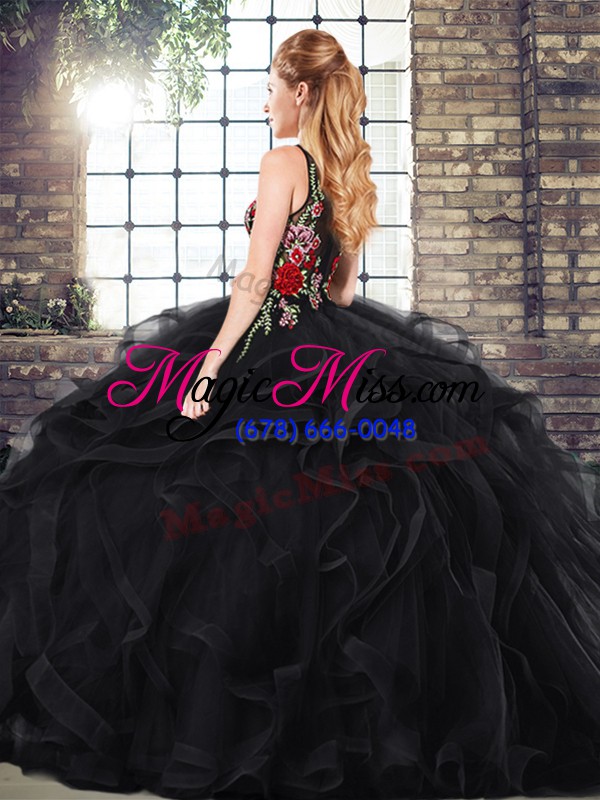 wholesale exceptional black sleeveless embroidery and ruffles vestidos de quinceanera