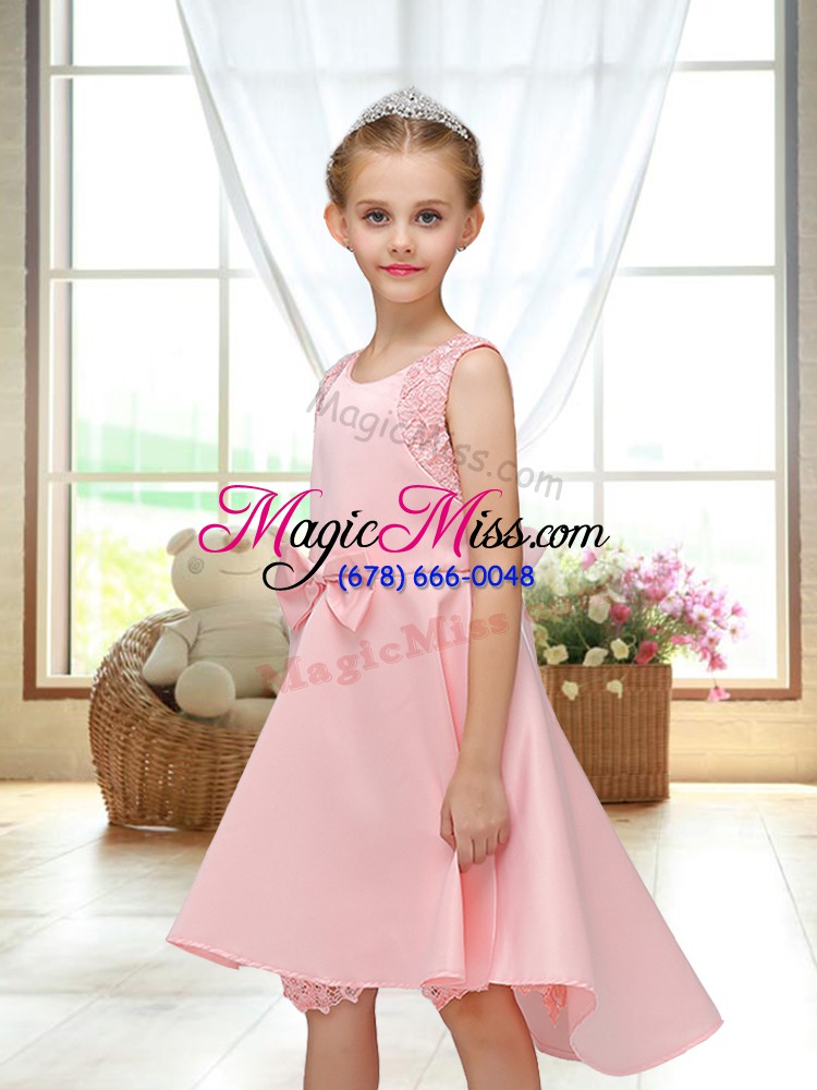 wholesale high low a-line sleeveless pink flower girl dress zipper