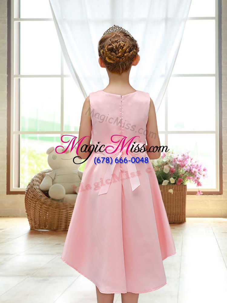 wholesale high low a-line sleeveless pink flower girl dress zipper