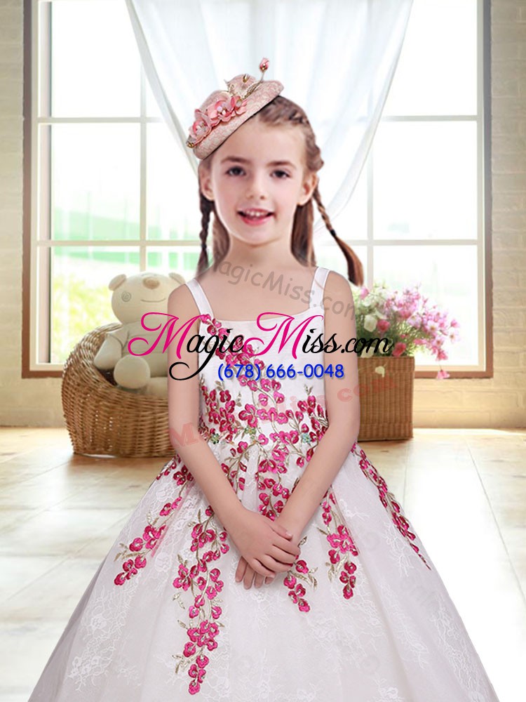 wholesale modern white zipper straps embroidery flower girl dresses lace sleeveless