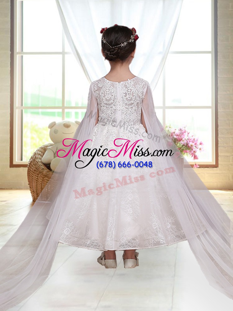 wholesale luxurious a-line flower girl dresses white scoop long sleeves ankle length zipper