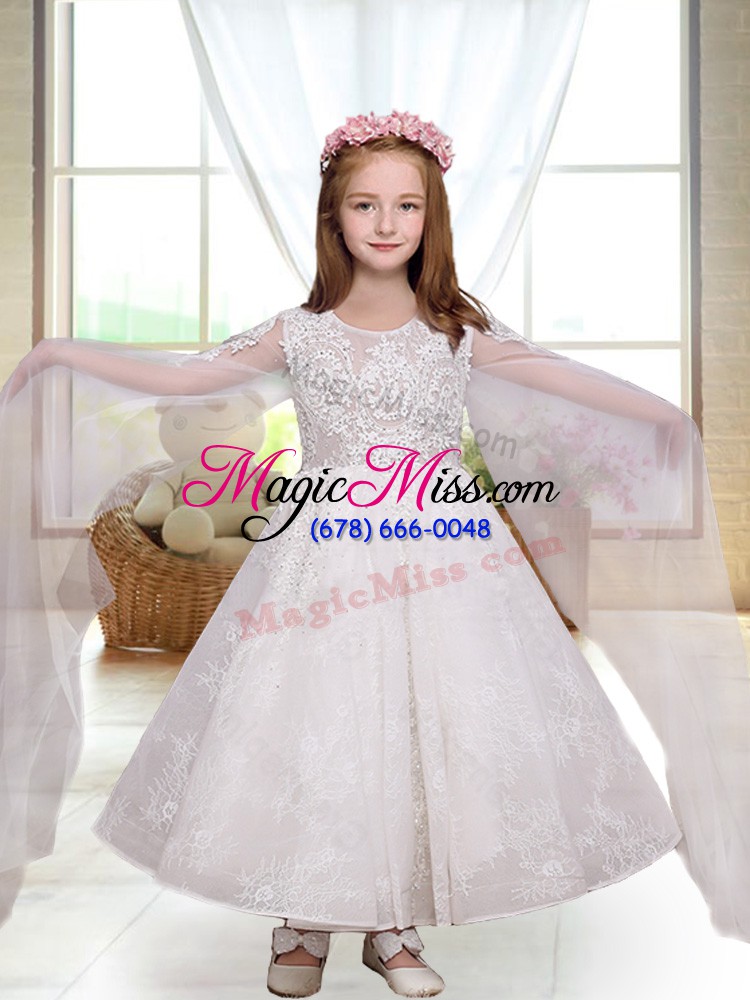 wholesale luxurious a-line flower girl dresses white scoop long sleeves ankle length zipper
