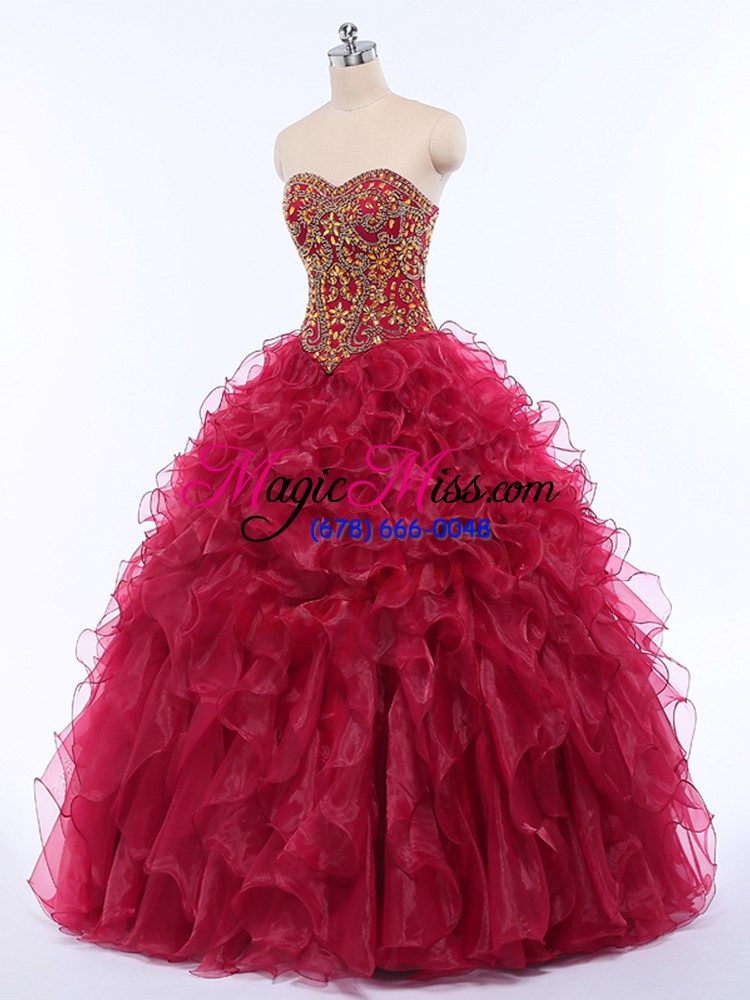 wholesale fashionable organza sleeveless floor length quinceanera dress and beading and ruffles