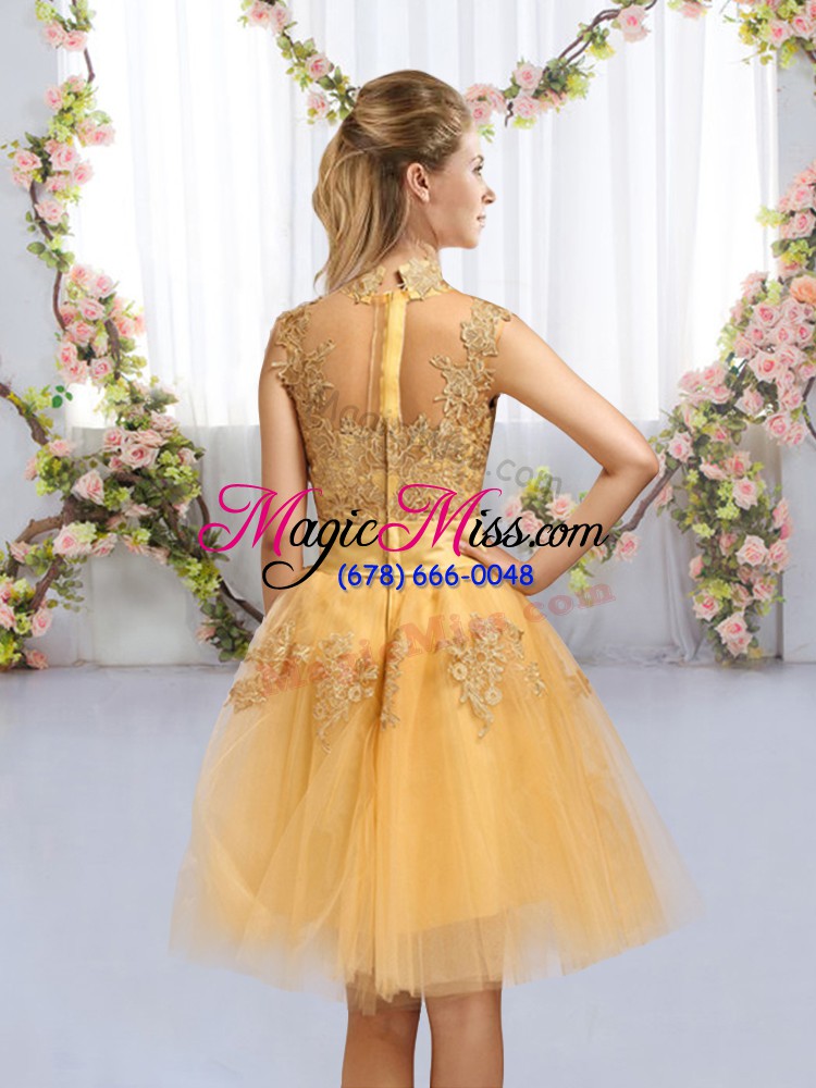 wholesale flirting high-neck cap sleeves tulle damas dress lace and bowknot zipper
