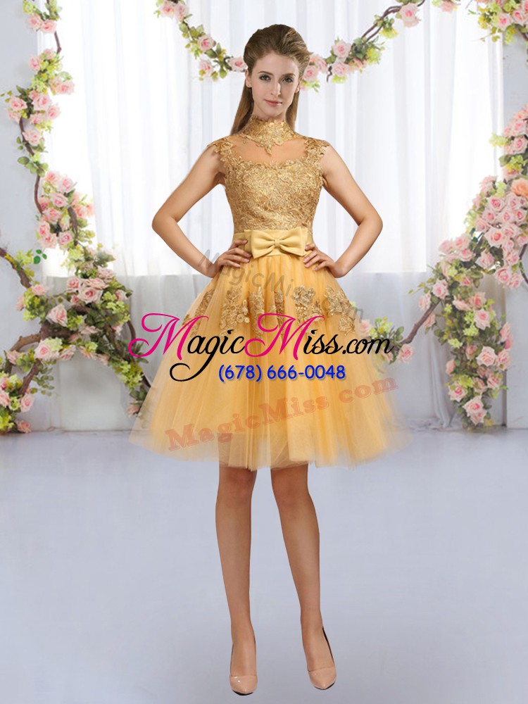 wholesale flirting high-neck cap sleeves tulle damas dress lace and bowknot zipper
