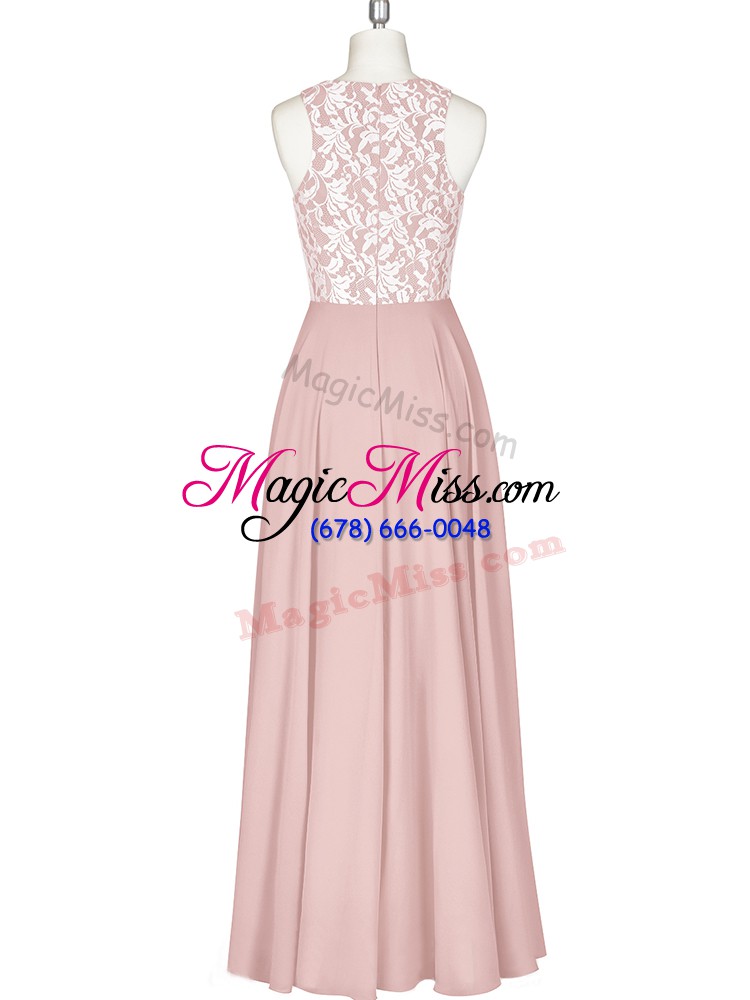 wholesale fabulous pink column/sheath chiffon scoop sleeveless lace and appliques floor length zipper
