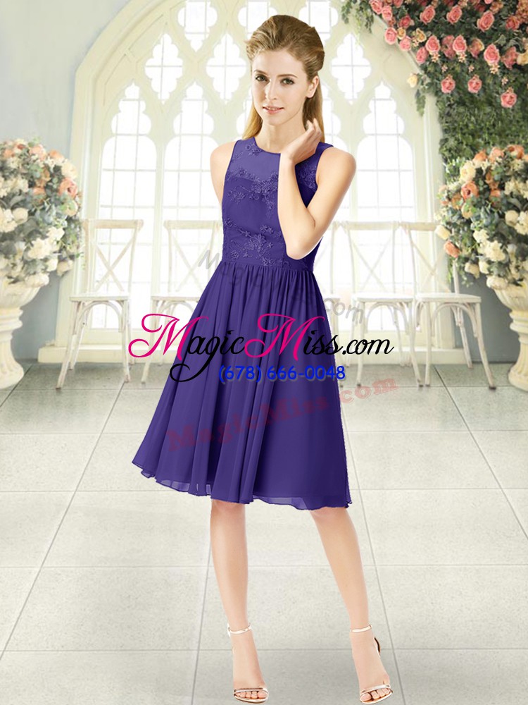 wholesale knee length purple chiffon sleeveless lace