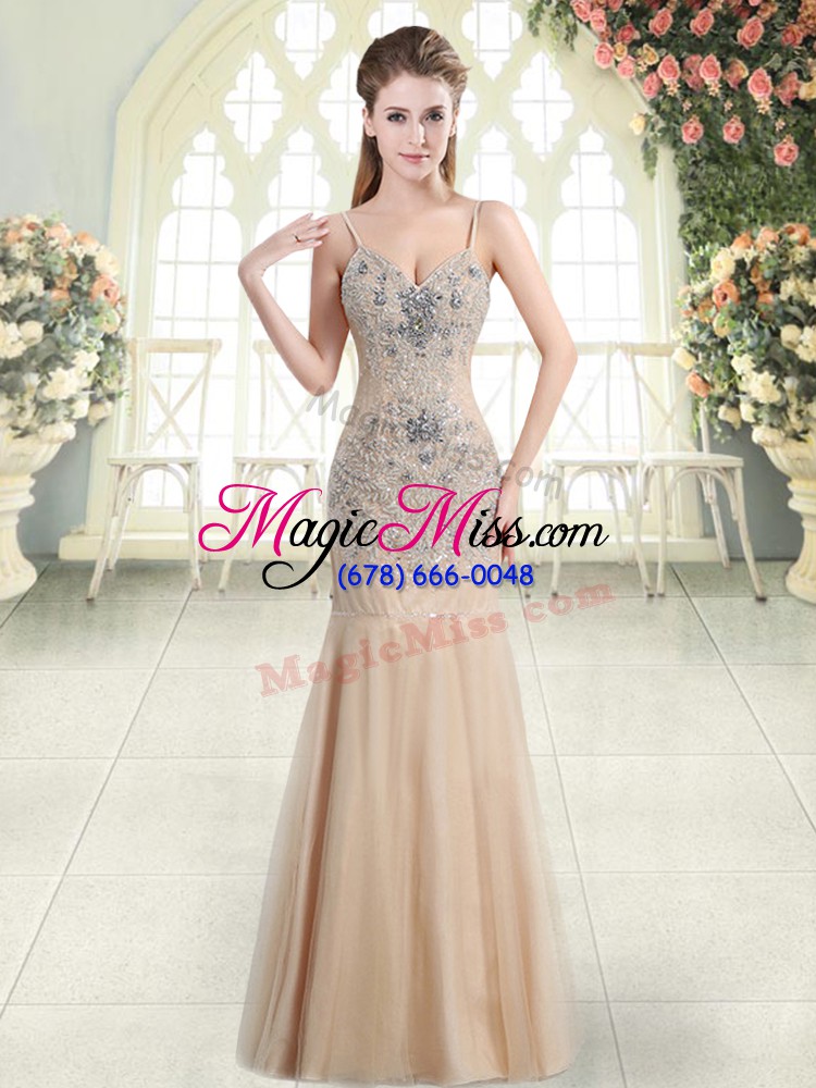 wholesale great sleeveless floor length beading zipper prom gown with champagne