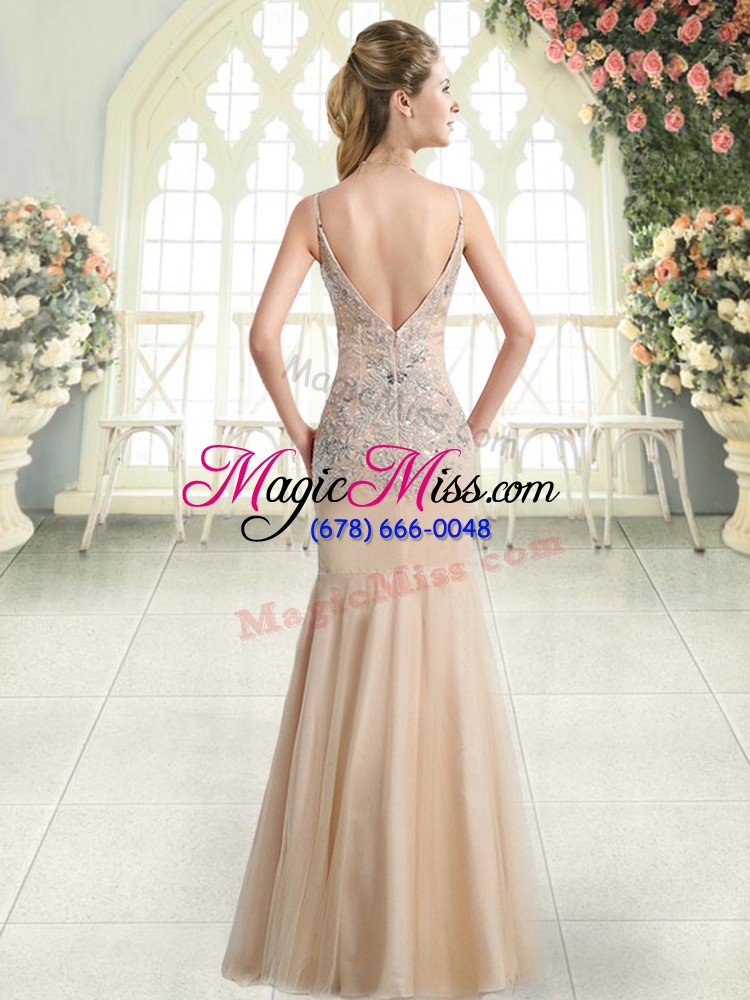 wholesale great sleeveless floor length beading zipper prom gown with champagne