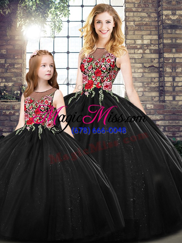wholesale pretty black ball gowns embroidery quinceanera gowns zipper sleeveless floor length