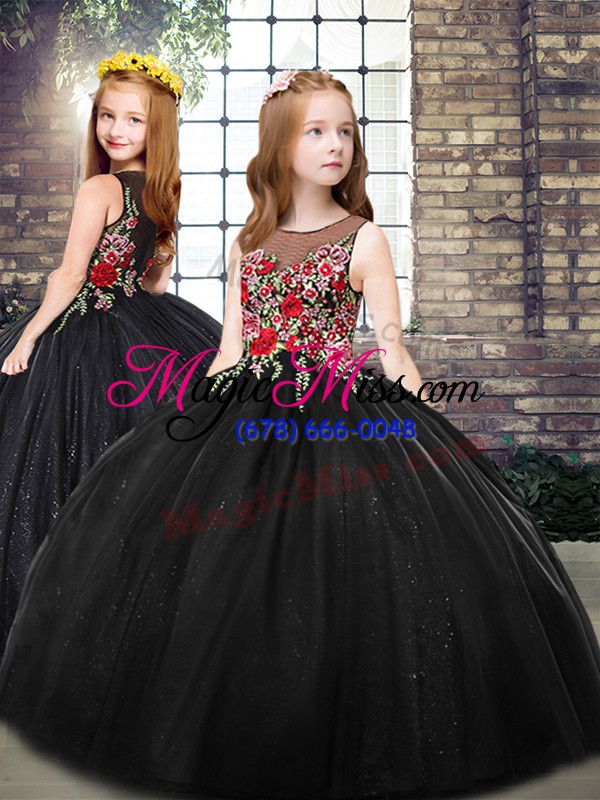 wholesale pretty black ball gowns embroidery quinceanera gowns zipper sleeveless floor length