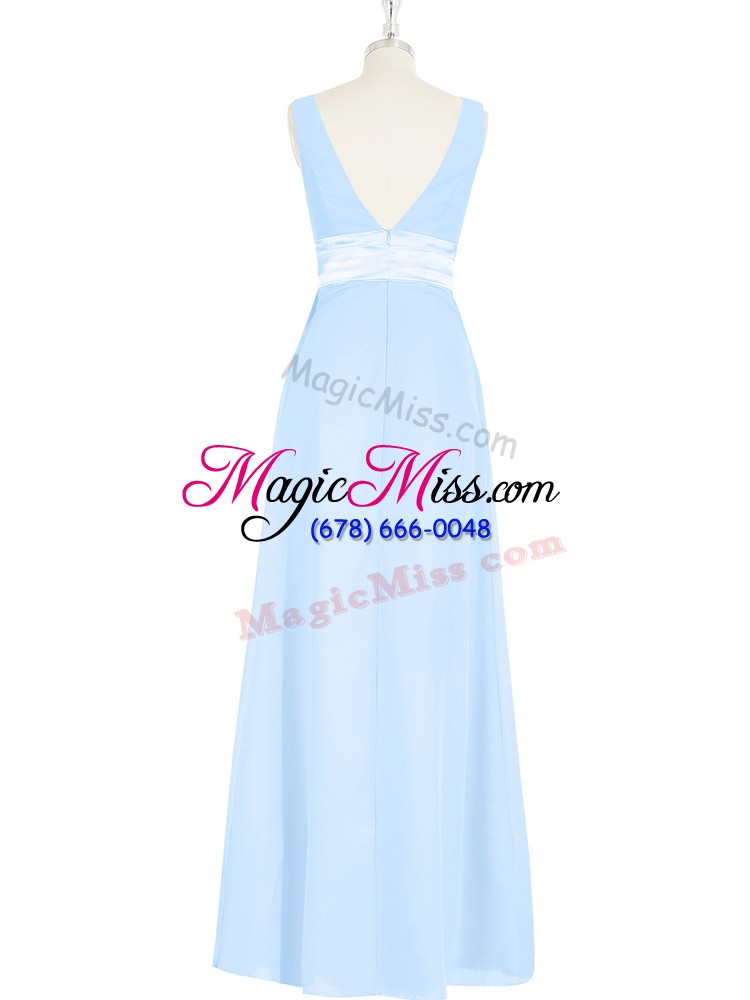 wholesale beauteous sleeveless floor length ruching and bowknot backless dress for prom with baby blue