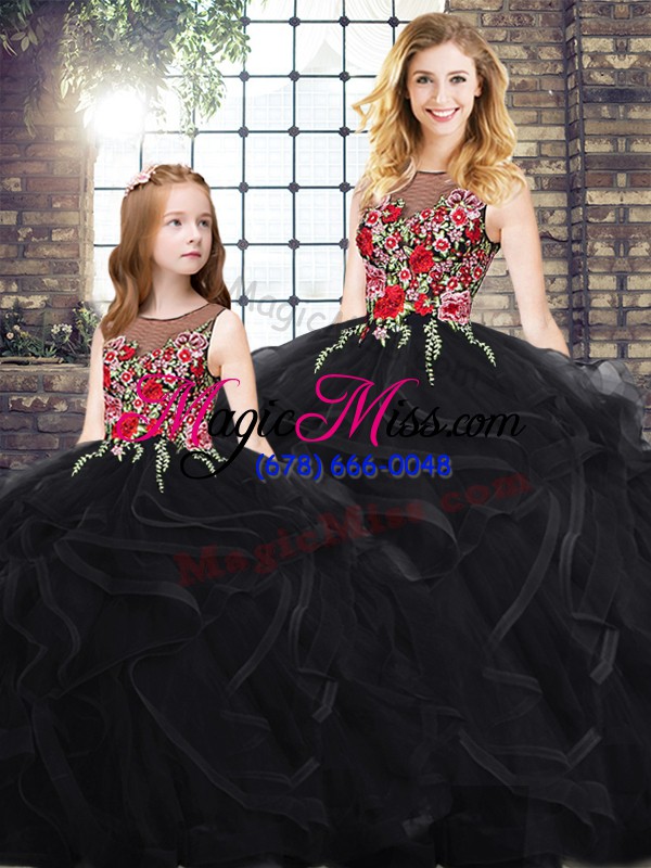 wholesale customized sleeveless zipper floor length embroidery and ruffles quinceanera gown