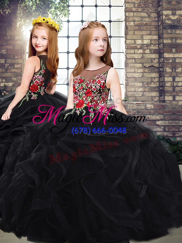 wholesale customized sleeveless zipper floor length embroidery and ruffles quinceanera gown