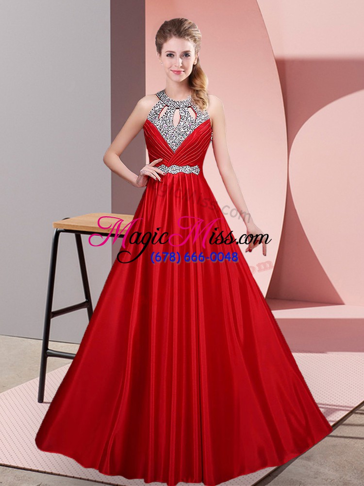 wholesale top selling halter top sleeveless lace up prom party dress red satin