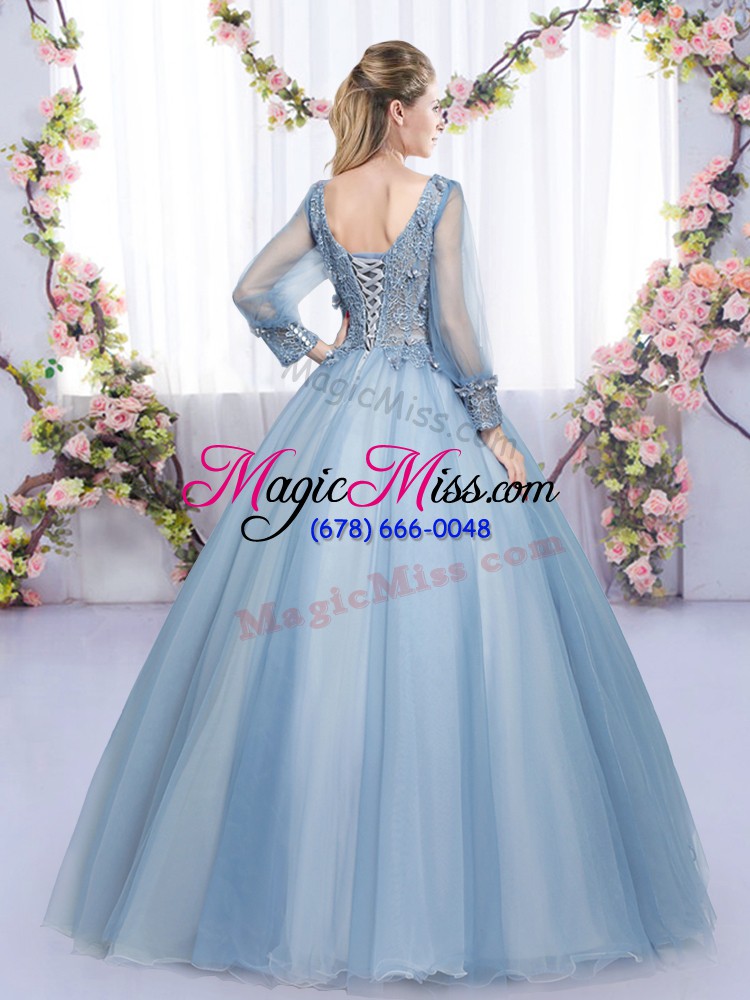 wholesale floor length lavender quinceanera gown tulle long sleeves lace and appliques
