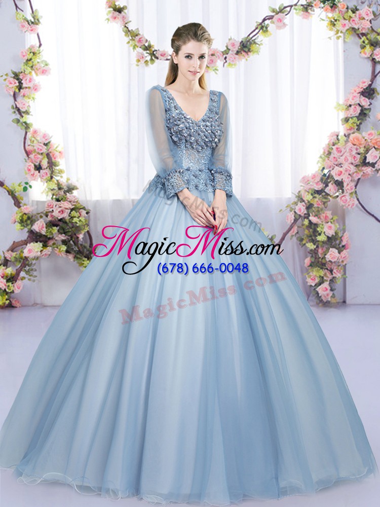 wholesale edgy v-neck long sleeves tulle quince ball gowns lace and appliques lace up