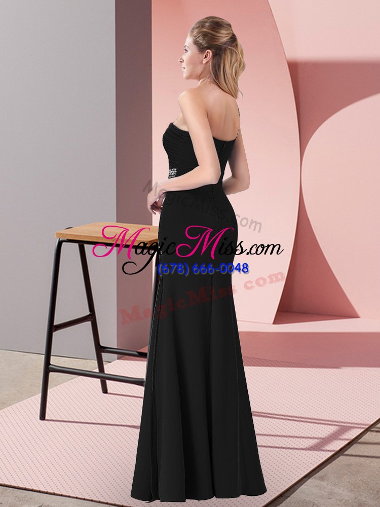 wholesale exceptional black mermaid satin one shoulder sleeveless beading floor length zipper dress for prom