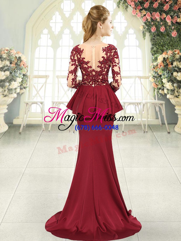 wholesale flare long sleeves sweep train lace and appliques zipper dress for prom