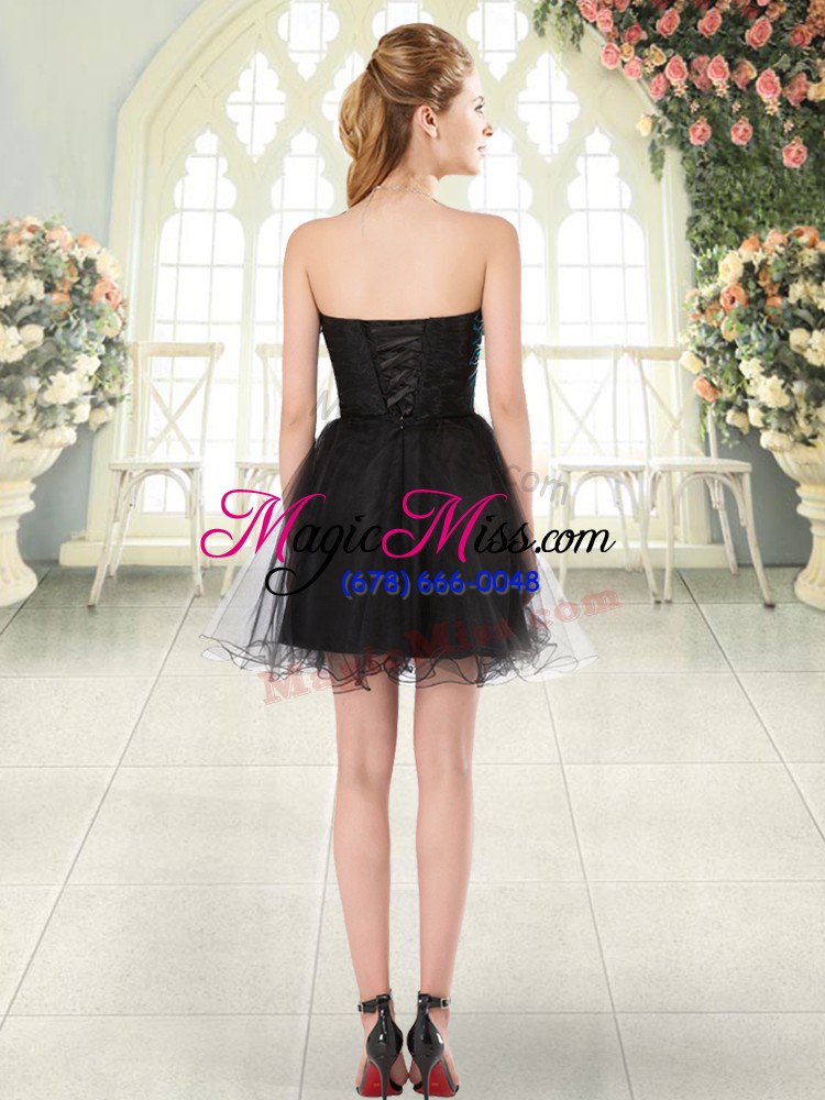 wholesale luxurious mini length a-line sleeveless black prom dresses lace up