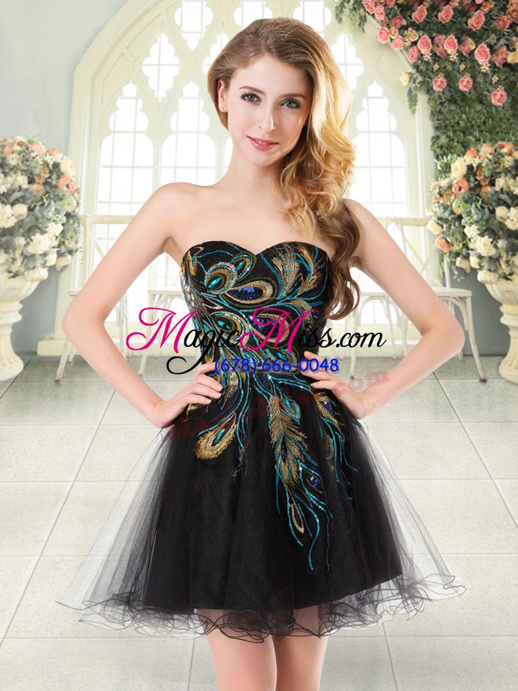wholesale luxurious mini length a-line sleeveless black prom dresses lace up
