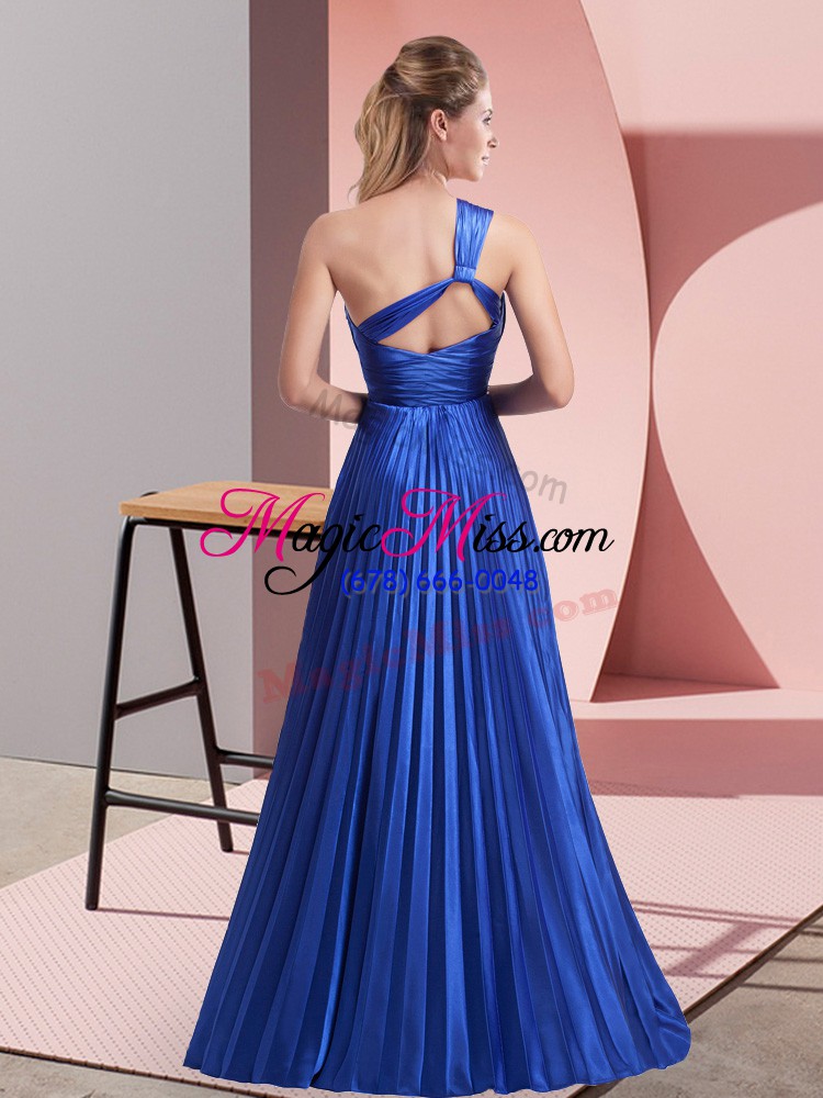 wholesale spectacular one shoulder sleeveless prom dresses floor length beading and ruching royal blue chiffon