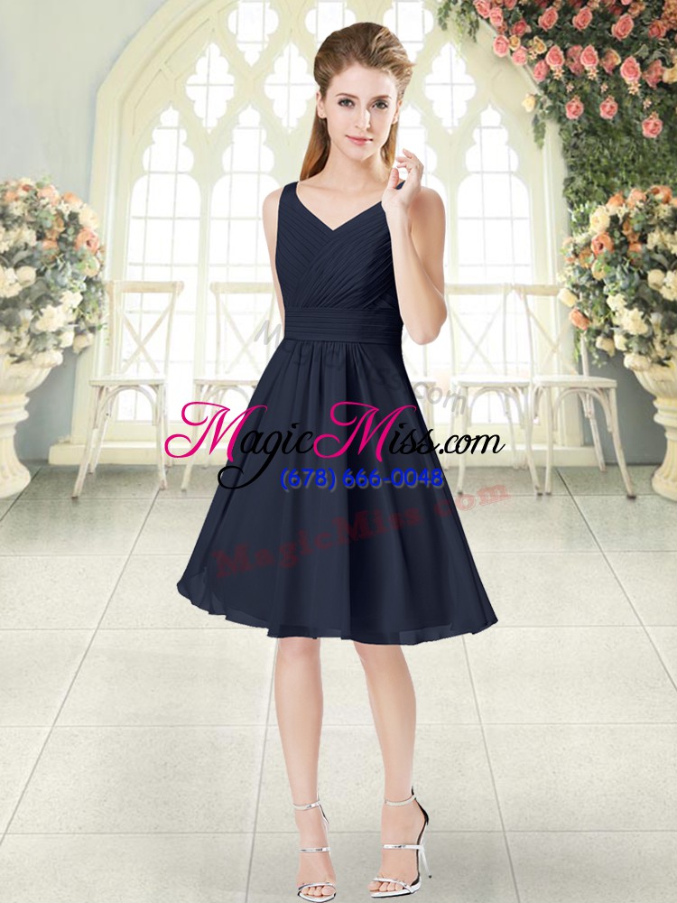 wholesale chiffon sleeveless knee length prom dress and ruching
